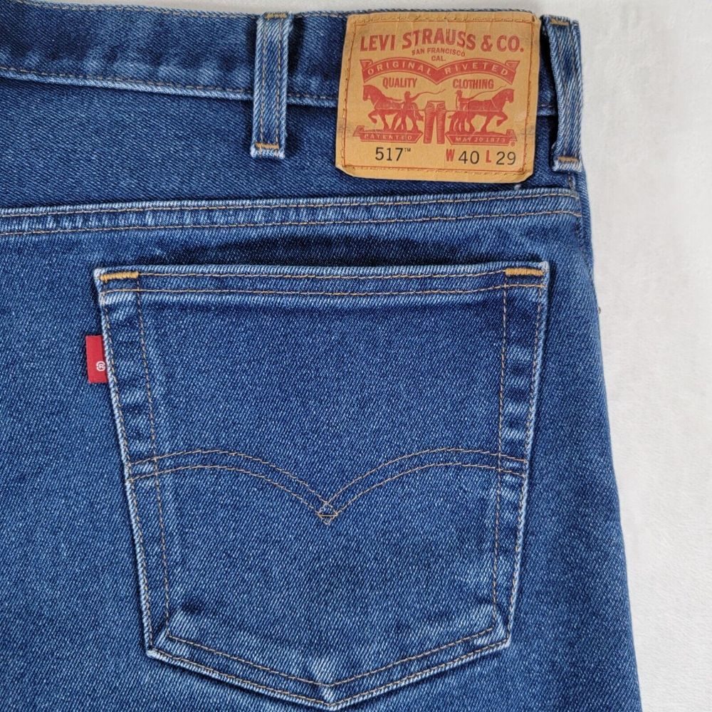 Levi's 517 Mens Jeans 40 x 29 Boot Cut Blue Denim High Rise Red Tab Pants Casual - Picture 6 of 11
